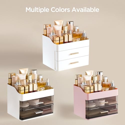 HBlife Makeup Organizer with 2 Drawers - White Acrylic Cosmetics Storage