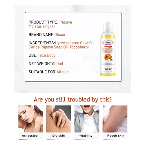 DISAAR BEAUTY Papaya Moisturizing Oil Purifying Remove Spots Repair Skin Easy Absorbs 100ml/3.03fl.oz