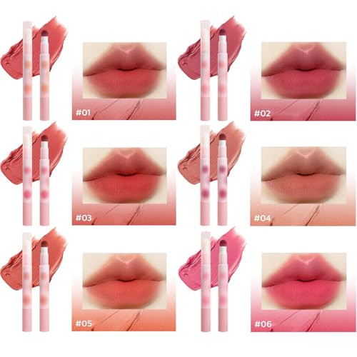 6-Piece Red Matte Lipstick Set with Sponge Brush Tips
