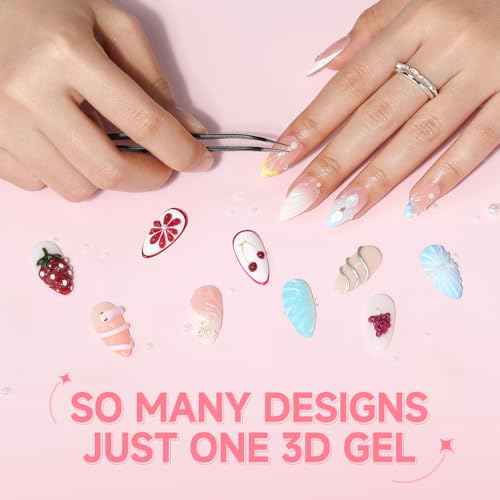 UNA GELLA 3D Gel Nail Art, 2Pcs 15g Clear No Wipe Sculpting Gel Polish for Nail Tips, Drawing, Molding, Chrome Powder, Carving & Decoration, Rhinestones, Charms and Gems, DIY Christmas Art Designs