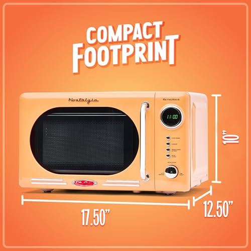 Nostalgia Retro Compact Countertop Microwave Oven - 0.7 Cu. Ft. - 700-Watts with LED Digital Display - Child Lock - Easy Clean Interior - Orange