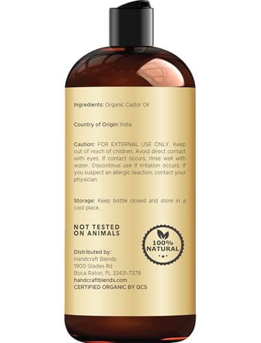 Organic Castor Oil 16 Fl Oz - Pure Nourishing Hair & Skin Moisturizer - Handcraft Blends