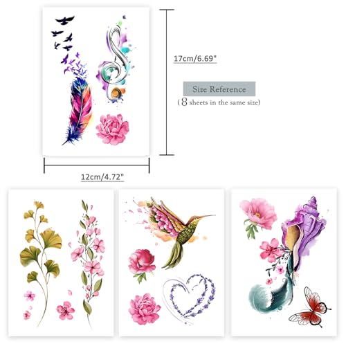 Flower Butterfly Temporary Tattoos for Women | 5-7 Day Wear