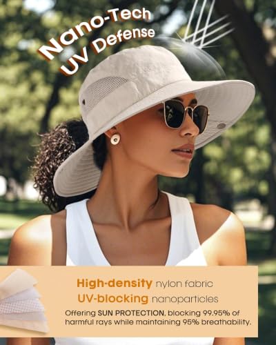 FURTALK Women's Sun Hat with Ponytail Hole UPF 50+ Wide Brim