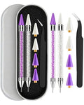 Difenni Rhinestone Picker Tool Set with Purple & White Double-Ended Wax Pencils, Tweezer & Storage Box