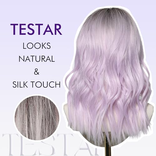 Medium Length Purple Bob Wig for Women - 20 Inch Lavender Wavy Hair