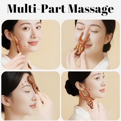 Sandalwood Y-Shaped Facial Roller with 12 Brass Beads