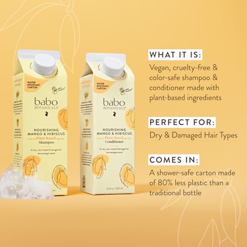 Babo Botanicals Nourishing Mango & Hibiscus Shampoo + Bundle with Conditioner- For Dry, Damaged, Color-Treated Hair ? Moisturize & Soften - Passion Fruit Ferment for scalp