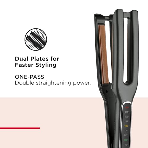 REVLON Double Straight Copper + Ceramic Dual Plate Straightener, Four 1/2 Inch plates, Black