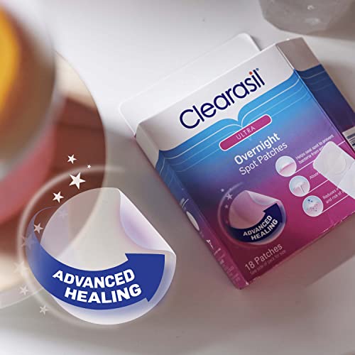 Clearasil Overnight Spot Patches, Advanced Healing Hydrocolloid Acne Pimple Treatment, Blemish Spot Stickers for Face, 18 count