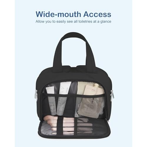 TOPDesign Travel Toiletry Bag for Women, Puffer Large Toiletry Bag, Lightweight Cosmetic Makeup Organizer with Handle for Traveling, Accessories, Essentials, Toiletries (Black)