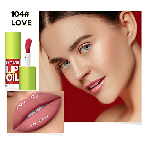 Beauty Glazed Lip Oil with Big Brush - Hydrating Vegan Gloss, Non-Sticky