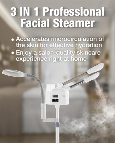 Professional Facial Steamer with 5x LED Magnifying Lamp & Cold Hot Nozzle