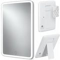 Mavoro 7x9 LED Lighted Rechargeable Travel Mirror | Small Wall Adhesive Mirror | Peel and Stick Wall Mount Lighted Travel Mirror | Real Glass Touch Sensor Vanity Mirror with Stand