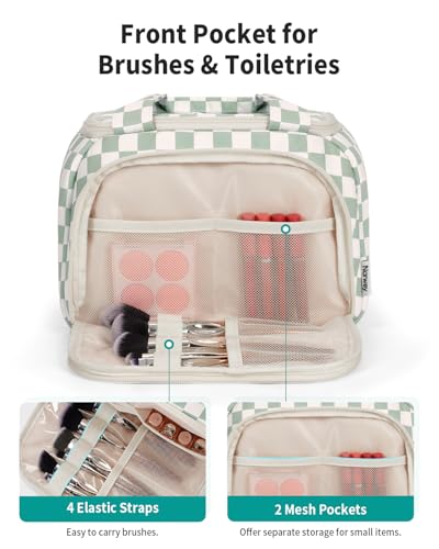 Narwey Large Checkered Travel Toiletry Bag - Makeup Organizer with Handle