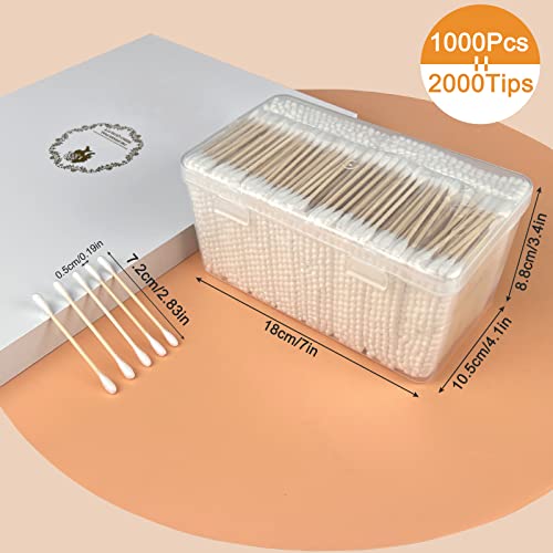 Garrelett Bamboo Cotton Swabs 1000 Count with Storage Box - Soft Cotton Buds
