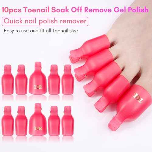 Makartt Nail Polish Remover Kit 20 Pcs, Soak Off Cap Clips, with Double-Ended Cuticle Pusher, UV Gel Polish Removal Tools for Fingers and Toes, Reusable, Rose