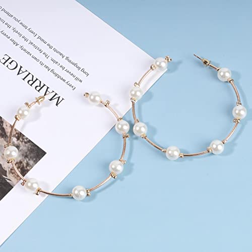 Boho Pearl Hoop Earrings for Women - Open Circle Design