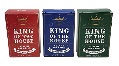 Kovot King of the House Soap Bar Gift Set – 5.3oz Moisturizing Masculine Scented Set of 6 Bars – Shaped like a Gold, Silver & Wood Bar