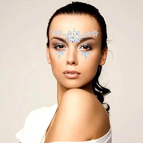 Rhinestone Mermaid Cross Chest Gem Crystal Eyes Face Stickers Jewels Body Rave Festival Party Face Jewelry for Women and Girls 2PCS
