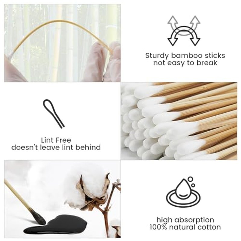 500PCS 6" Cotton Swabs with Wooden Sticks - Durable Tipped Applicators for Cleaning & Makeup