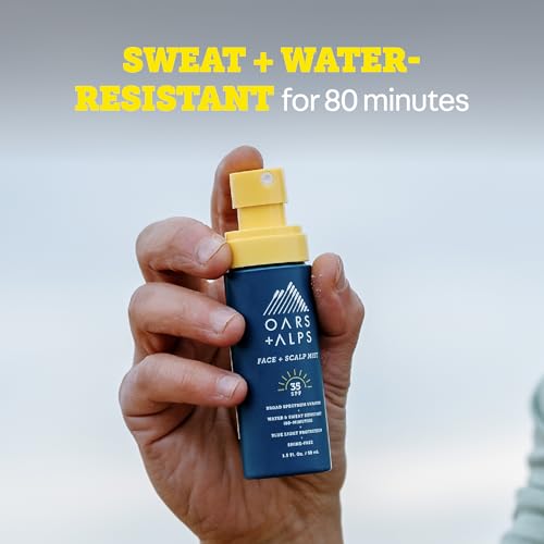 Oars + Alps Face & Scalp Sunscreen Spray Mist, SPF 35 Facial & Hair Sunscreen, Protects from Blue Light, Infused with Aloe Vera + Cucumber, Water & Sweat Resistant, Summer Splash Scent, 2pk