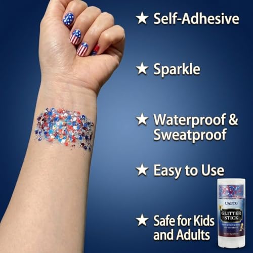 Patriotic Red White Blue Glitter Stick - Waterproof Face Body Makeup