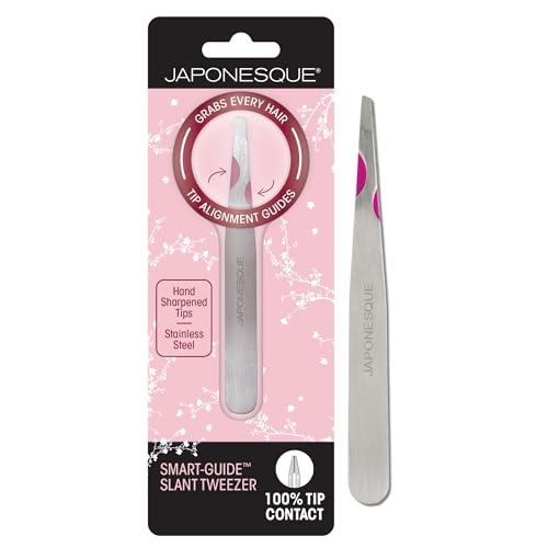 Japonesque Smart Guide Slant Tweezers ? Precision Eyebrow Plucking Tool with Slant Tip, Stainless Steel Hair Removal