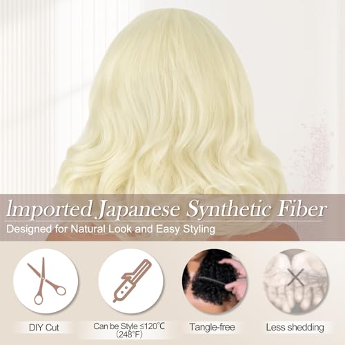 11-12 Inch Blonde Wavy Bob Wig with Middle Part
