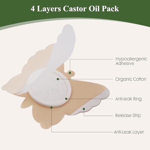 30Pcs Castor Oil Belly Button Patch, Butterfly Design, Highly Absorbent Cotton Castor Oil Pack Wrap Self Adhesive (Oil Not Included) (Beige Butterfly with Oil)