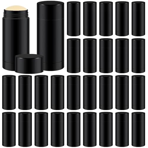 30 Pcs Empty Deodorant Containers Twist up Filling Stick Plastic Deodorant Container Refillable Bottles Bottomfill Round Lip Balm Tubes for Homemade DIY Lipstick Crayon(100 ml,Black)