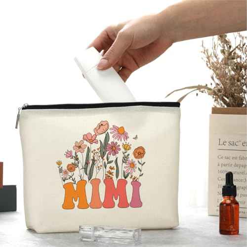 Retro Flower Mothers Day Birthday Gifts for Mimi Funny Grandma Gifts from Granddaughter Makeup Bag Cosmetic Bag Retirement Wedding Anniversary Appreciation Gifts for Women Grandma Nana Grandmother