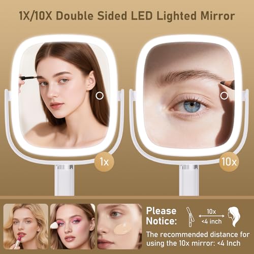 Lighted Makeup Mirror 1X/10X Magnification with 3 Light Modes & 360° Swivel
