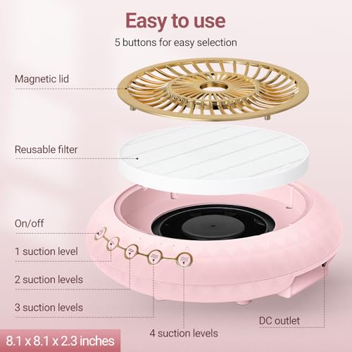 Nail Dust Collector Quiet, 5000RPM Vacuum Fan Extractor with Reusable Filter | Home/Salon Use, Pros Tech & Beginners