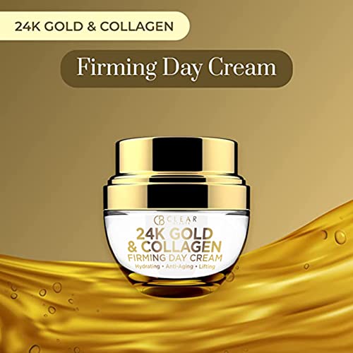 Clear Beauty 24K Gold and Collagen Daily Face Moisturizer - Reduces Age Spots, Fine Lines & Wrinkles, Lifting & Firming Day Cream - Cruelty Free Korean Skin Care For All Skin Types