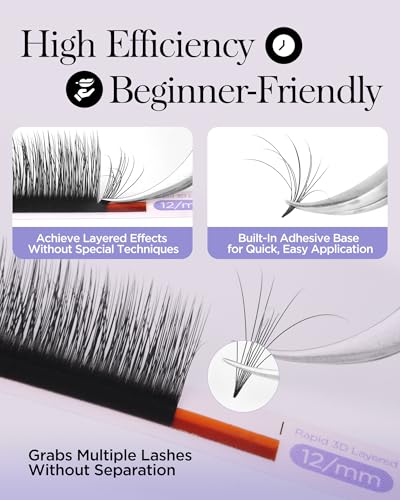 BEYELIAN 3D Easy Fan Lash Extensions - Pre-Bonded, 8-15mm