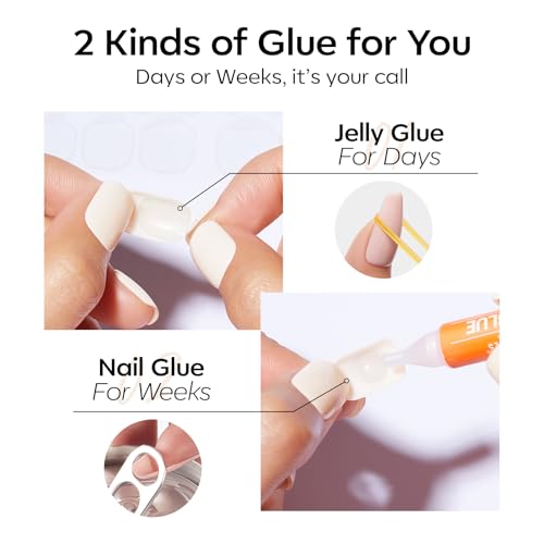 Modelones A5-Nude Short Almond Press-On Nails 32Pcs with Glue & Tools