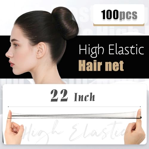 Smilco Hair Net 100 Pcs, 22 Inches Black Elastic Mesh