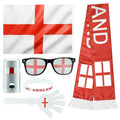 England Soccer Fan Gear Set - 6-Piece Supporter Kit with Flag, Scarf, Face Paint, Glasses, Bracelet & Clapper