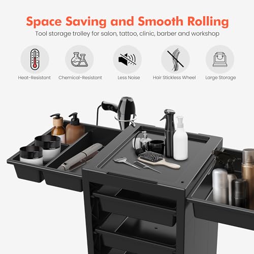Salon Rolling Cart with 5 Drawers & Dryer Holder