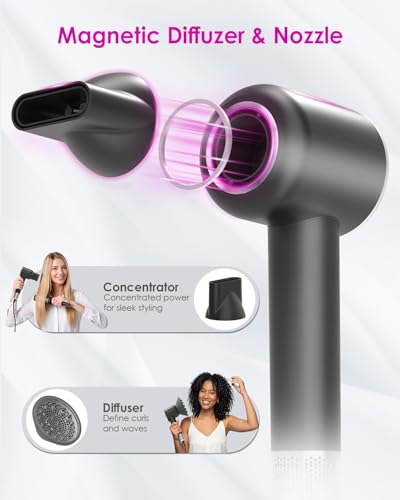 Sunhanny Black High-Speed Ionic Hair Dryer with Diffuser & Nozzle – Travel & Professional Use