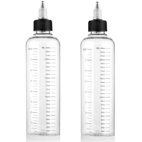 2 Pack Applicator Bottle for Hair 8.5oz Soft Squeeze Empty Oil Dispenser Hair Color Applicator Root Hair Dye PET Plastic Refillable Bottles for Salon Sylist with Graduated Scale and Twist Top
