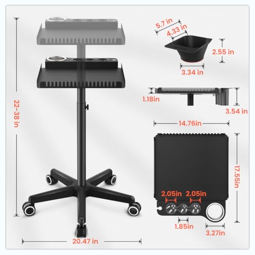 TASALON Black Salon Rolling Cart with Magnetic Dye Bowls