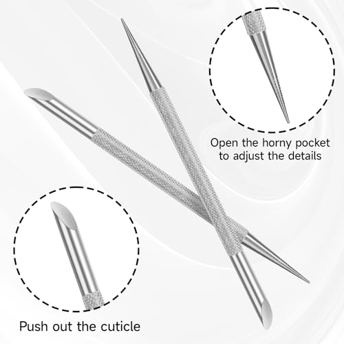 Silver 2-Pack Nail Cuticle Pusher Set Stainless Steel Manicure Tools