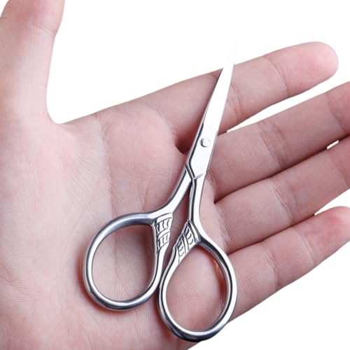 Facial Hair Small Grooming Scissors Tool Kit, Silver Stainless Steel Beauty Grooming Scissors for Men Women, with Synthetic Leather Case, for Beard, Moustache, Eyebrows, Nose, Ear Trimming(2 Pcs)