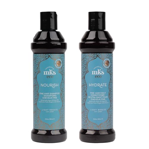 MKS eco Nourish Shampoo for Fine Hair, Light Breeze (10 fl oz) + MKS eco Hydrate Conditioner for Fine Hair, Light Breeze (10 fl oz) - Moroccan Argan Oil, Hemp Seed Oil - Vegan, Cruelty Free