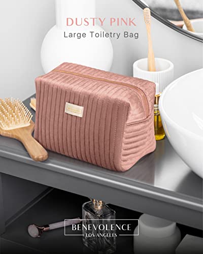 Benevolence LA Plush Velvet Large Makeup Bag Dusty Pink Travel Organizer