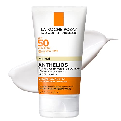 La Roche-Posay Anthelios Mineral Sunscreen SPF 50 Gentle Lotion | Broad Spectrum SPF + Antioxidants | Face & Body Sunscreen | Titanium Dioxide & Zinc Oxide Sunscreen | Oxybenzone Free | Oil Free