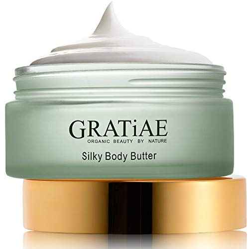 Gratiae organic beauty by nature silky body butter, anti aging skin care shea butter, moisturizer, hydrating stretch mark cream, firming, neck & D?collet?, Almond & Vanilla 5.95Fl.oz