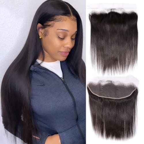 13x4 Ear to Ear Hd Lace Frontal Closure Human Hair Straight 100% Unprocessed Brazilian Virgin Human Hair Front Closure HD Transparent Lace Frontal Pre Plucked with Baby Hair 14 Inch Natural Color